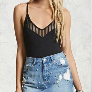 Topshop Velvet Mesh Trim Cami Bodysuit